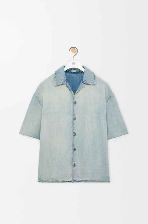 LOEWE Camicia a maniche corte Anagram in denim Blu Délavé