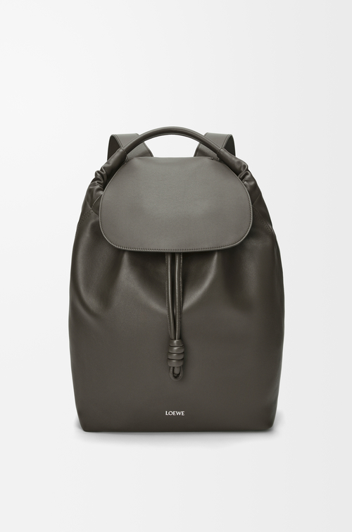 LOEWE Zaino Flamenco in morbida pelle di vitello lucida Grigio Scuro