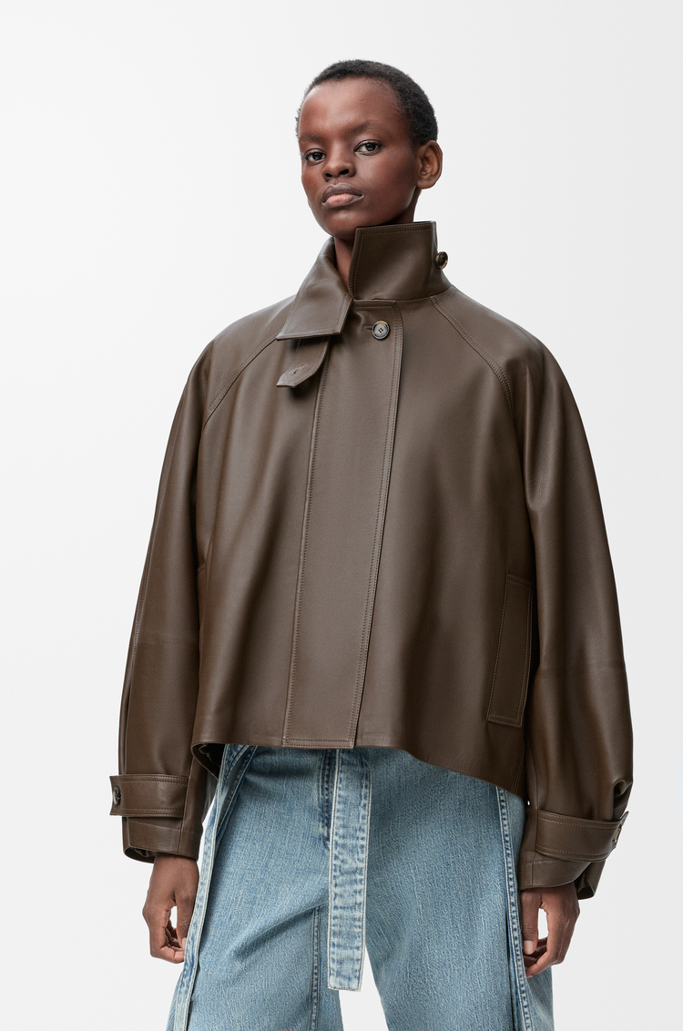 LOEWE Parka courte en cuir de veau nappa Vert Foncé