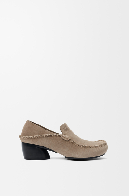 LOEWE Oval loafer in suede calfskin Hazelnut
