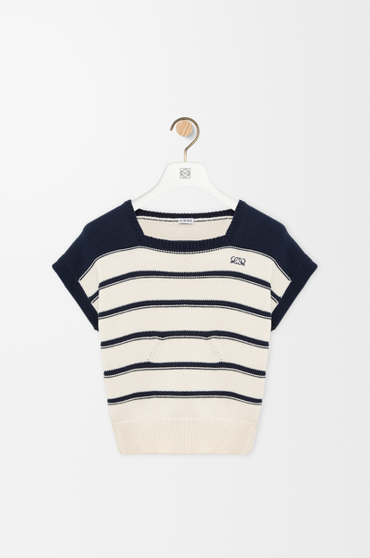 LOEWE Sleeveless sweater in cotton and wool White/Navy Blue