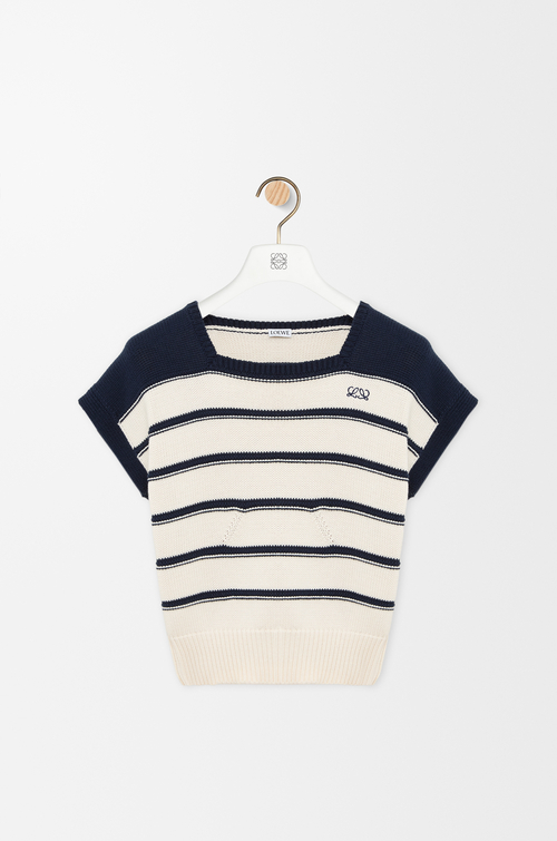 LOEWE Maglia senza maniche in cotone e lana Bianco/Blu Navy