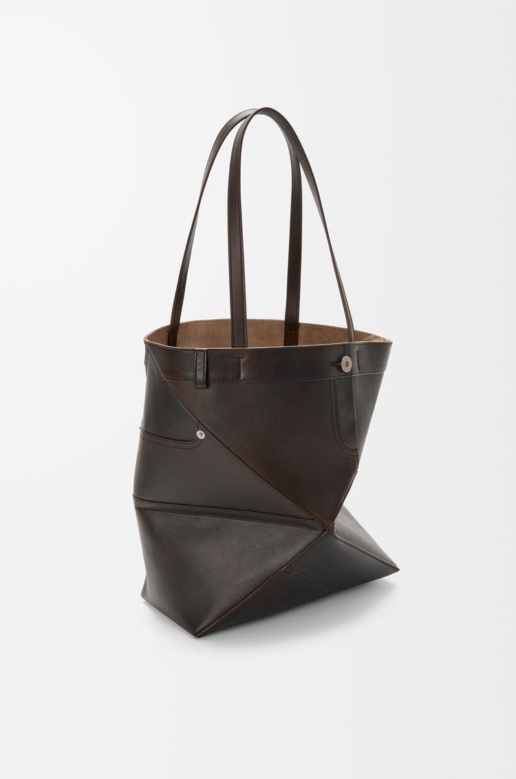 LOEWE Borsa Puzzle Fold Panta Tote media in pelle di vitello lucida Marrone Vintage
