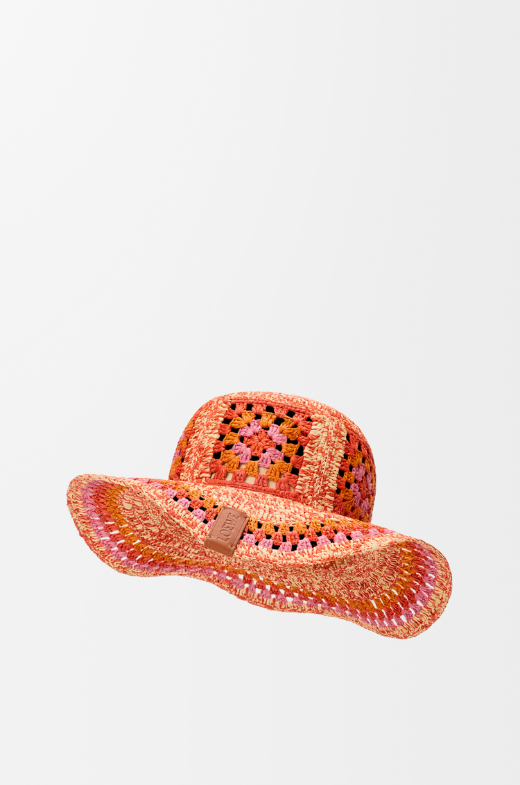 LOEWE Fischerhut aus Bast Leuchtend Orange/Rosa