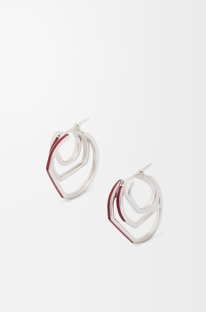 LOEWE Stacked hoop earrings in sterling silver and enamel Silver/Burgundy