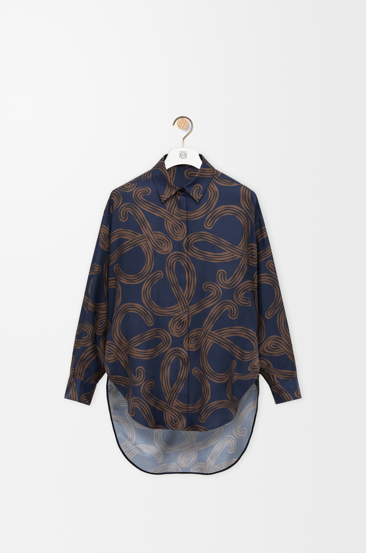 LOEWE Shirt in silk Navy/Brown