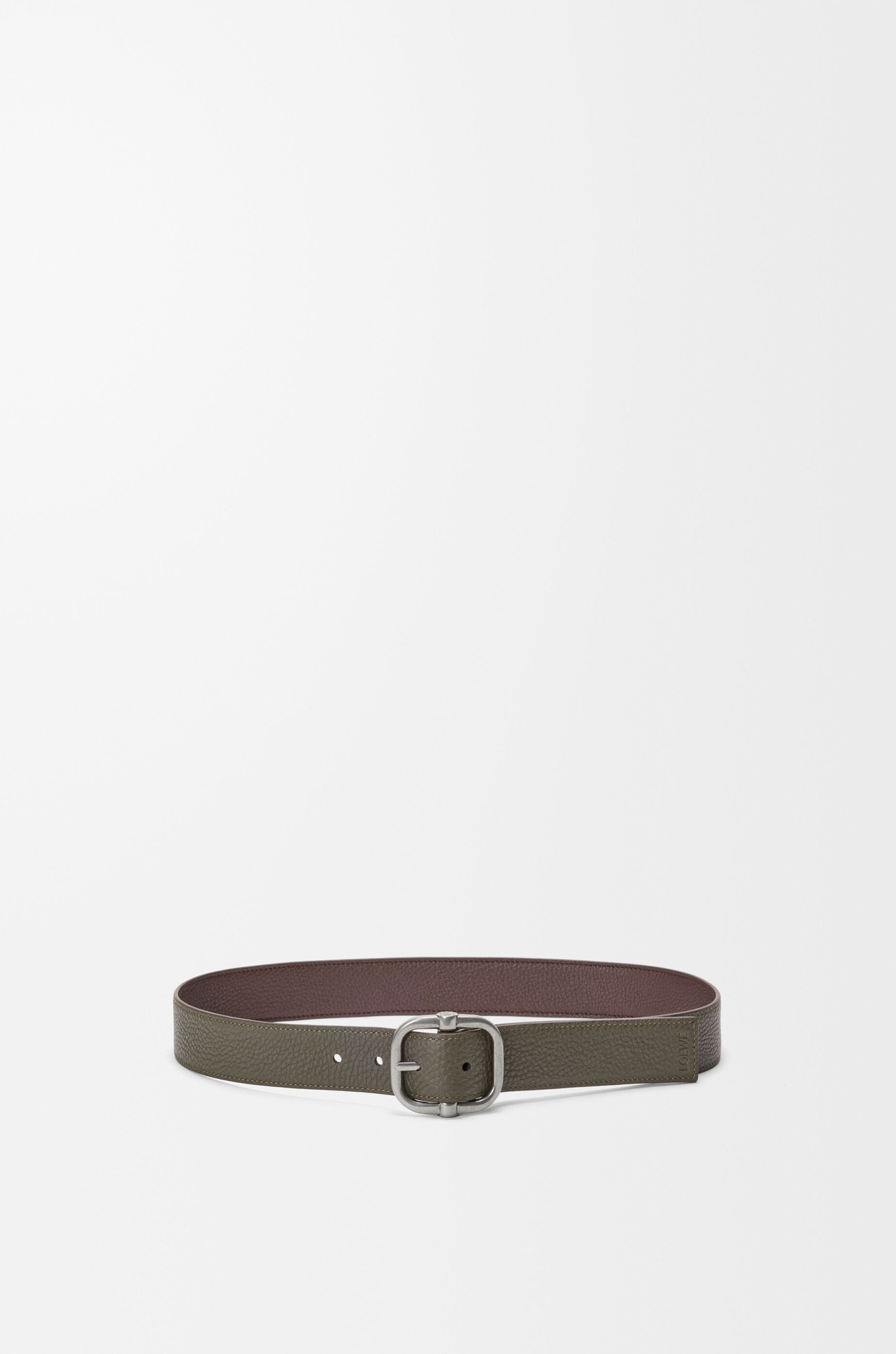 LOEWE Reversible Loop belt in supple grained calfskin Chocolate/Dark Khaki/Vint Pall