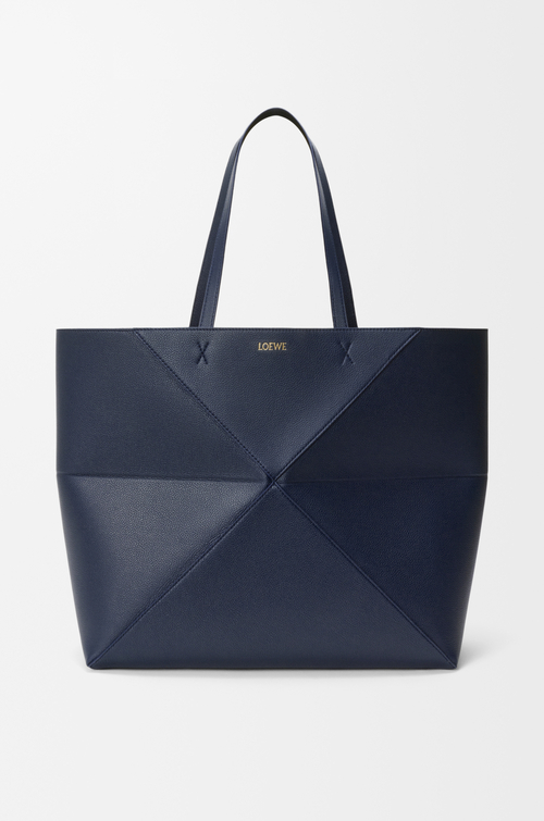 LOEWE Grand Puzzle Fold tote horizontal en cuir de veau grainé souple Bleu Marine Profond