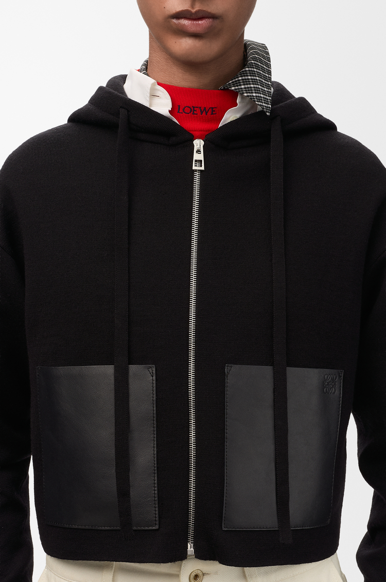 LOEWE Felpa con cappuccio e zip in lana Nero