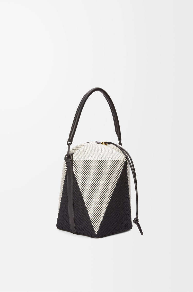 LOEWE Treasure Bako Bucket en toile jacquard et cuir de veau Naturel/Noir