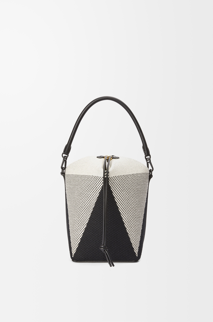 LOEWE Treasure Bako Bucket en toile jacquard et cuir de veau Naturel/Noir