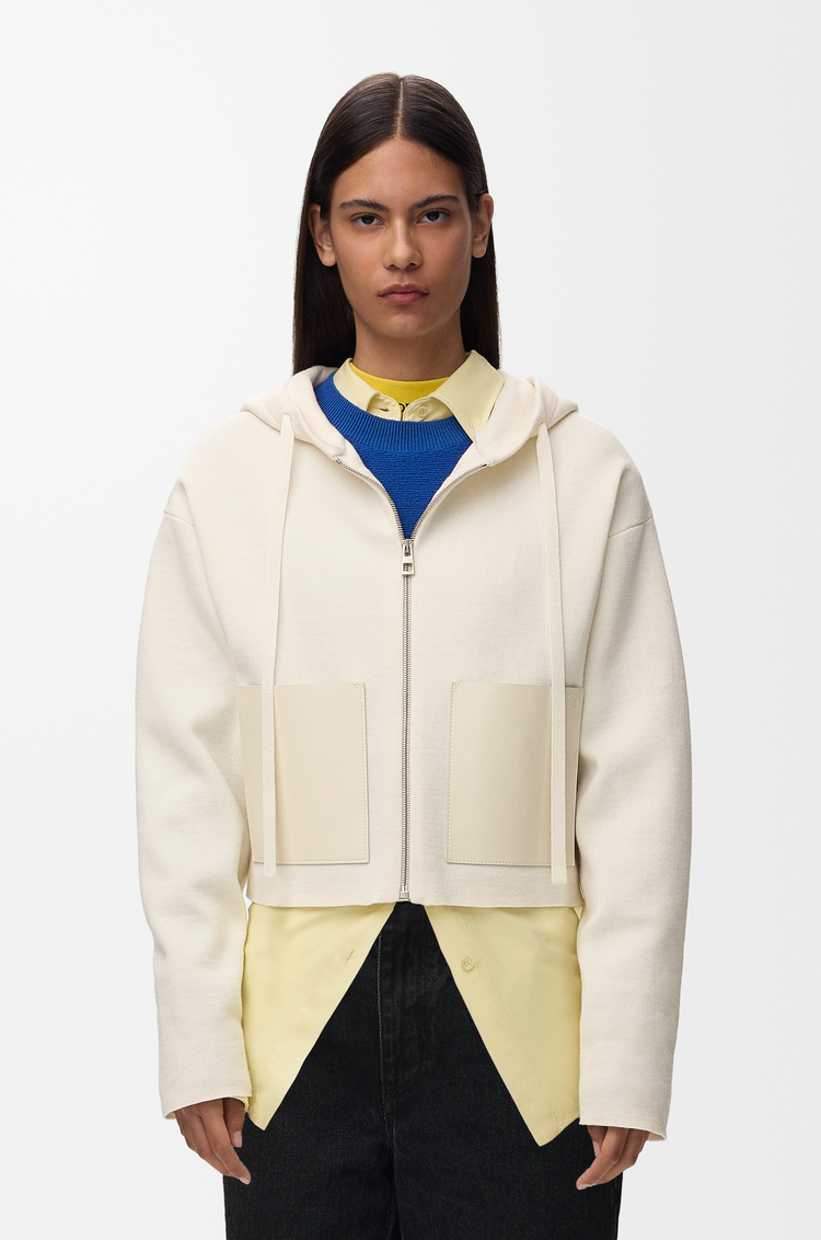 LOEWE Kapuzenpullover mit Reißverschluss aus Wolle Weiß