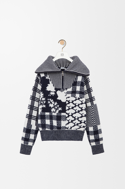LOEWE Zip-up sweater in wool Navy/White