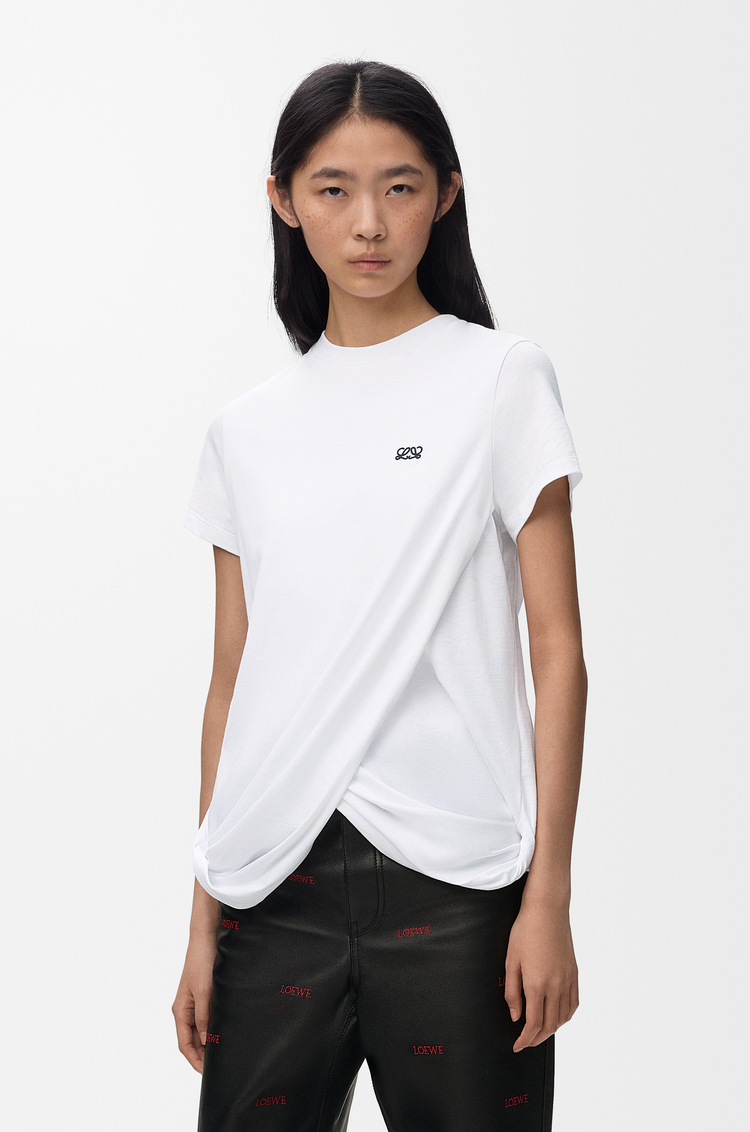 LOEWE Drapiertes T-Shirt aus Baumwolle Weiß