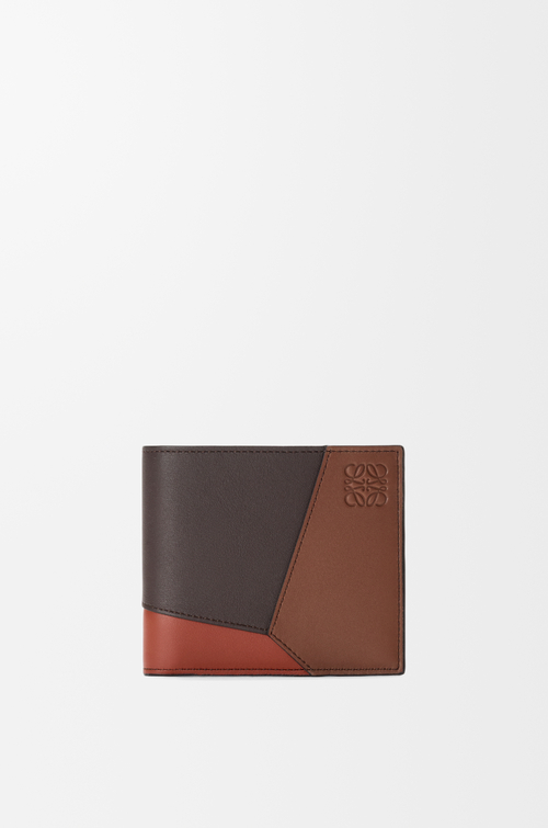LOEWE Portafoglio bifold Puzzle in pelle di vitello classica Cioccolato/Tomette