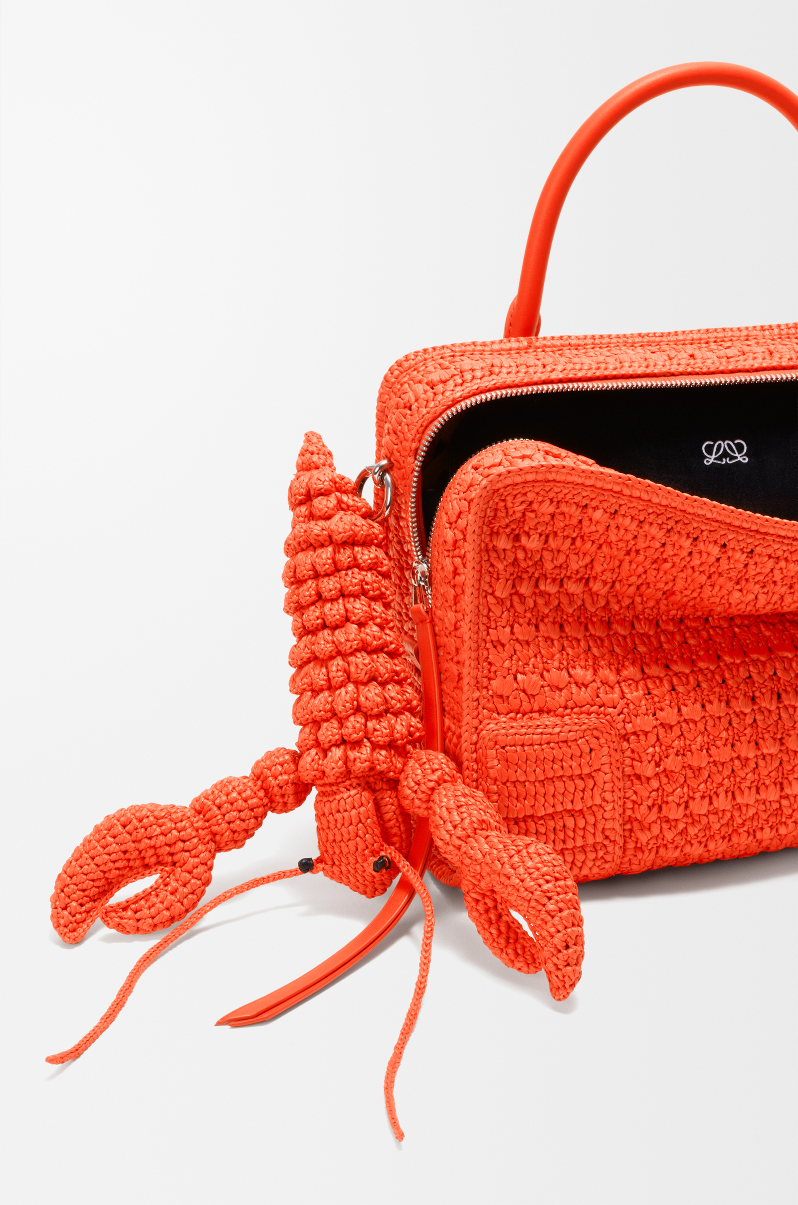 LOEWE Medium Amazona 180 Lazy Crab bag in raffia crochet Vivid Orange