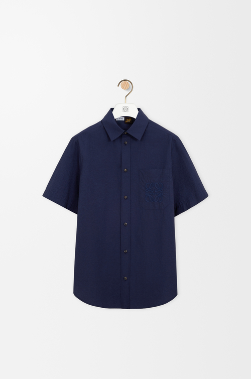 LOEWE Camicia a maniche corte in misto cotone Blu Navy
