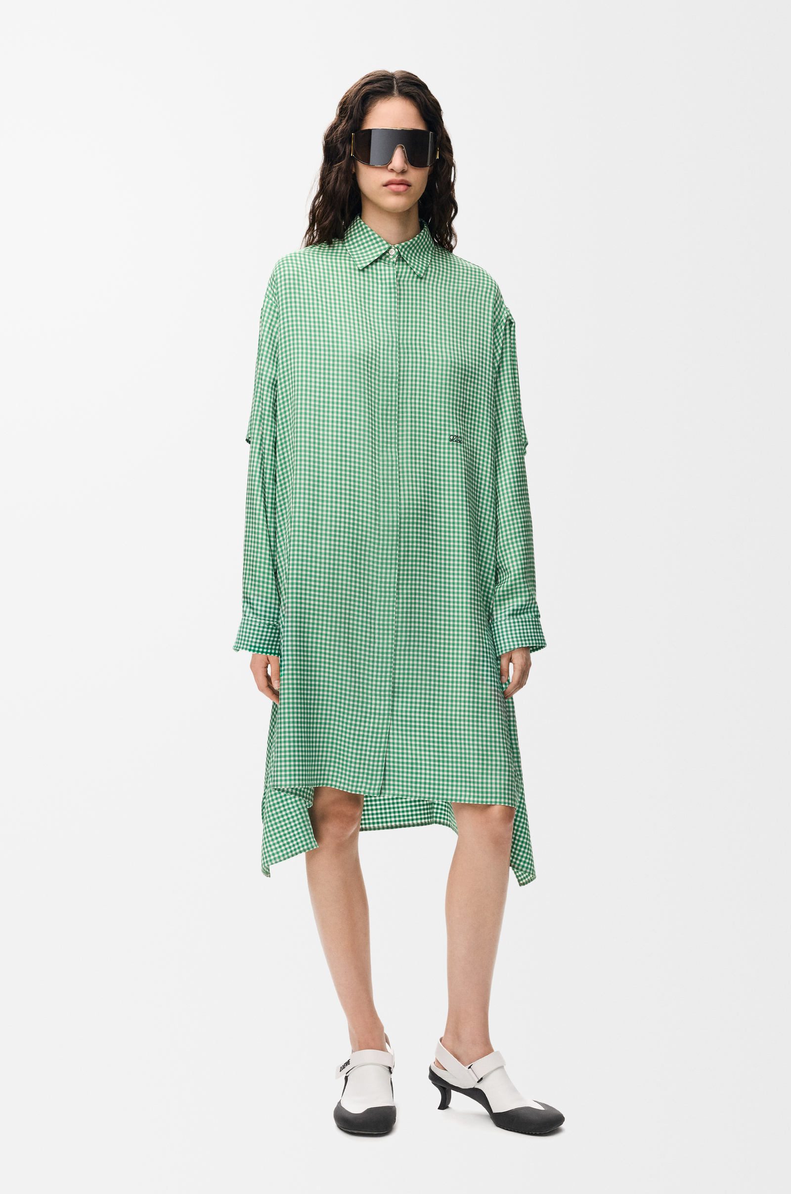 LOEWE Cape dress in silk Green/White