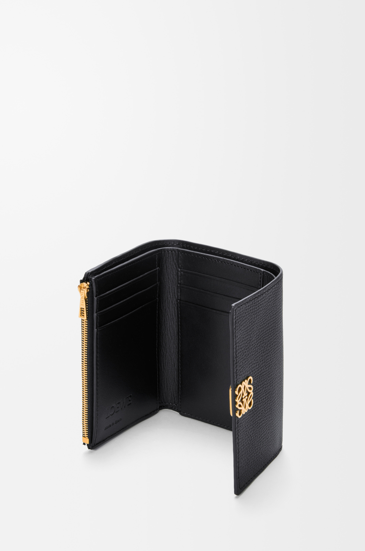 LOEWE Anagram small vertical wallet in pebble grained calfskin Black/Gold