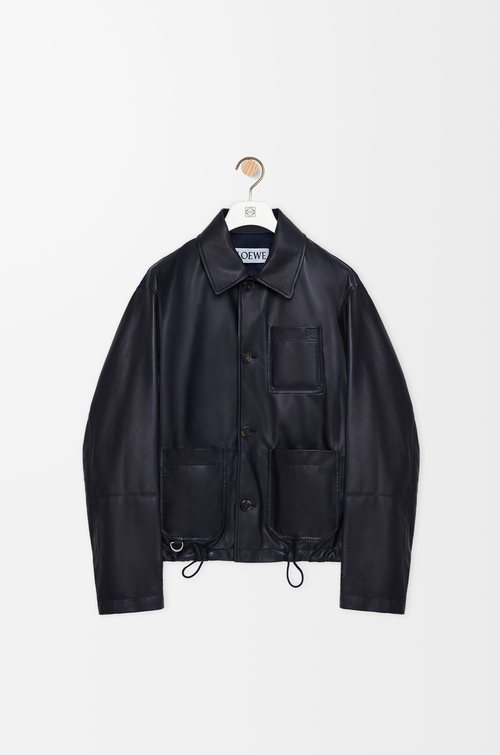 LOEWE Veste utilitaire en cuir d'agneau nappa et nylon Bleu Marine