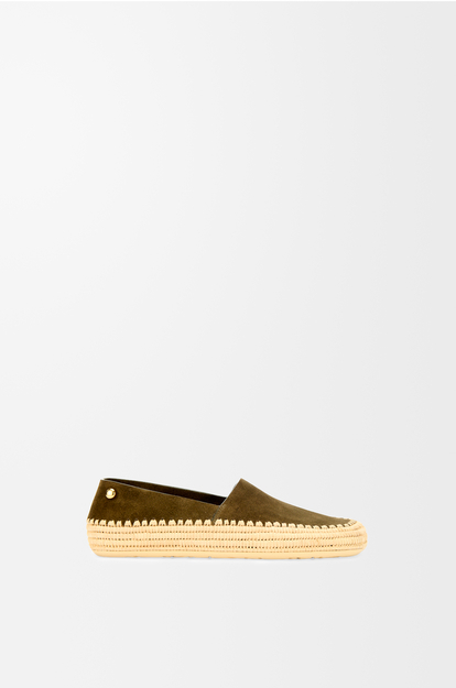 LOEWE Rio slipper in suede and raffia Khaki Green
