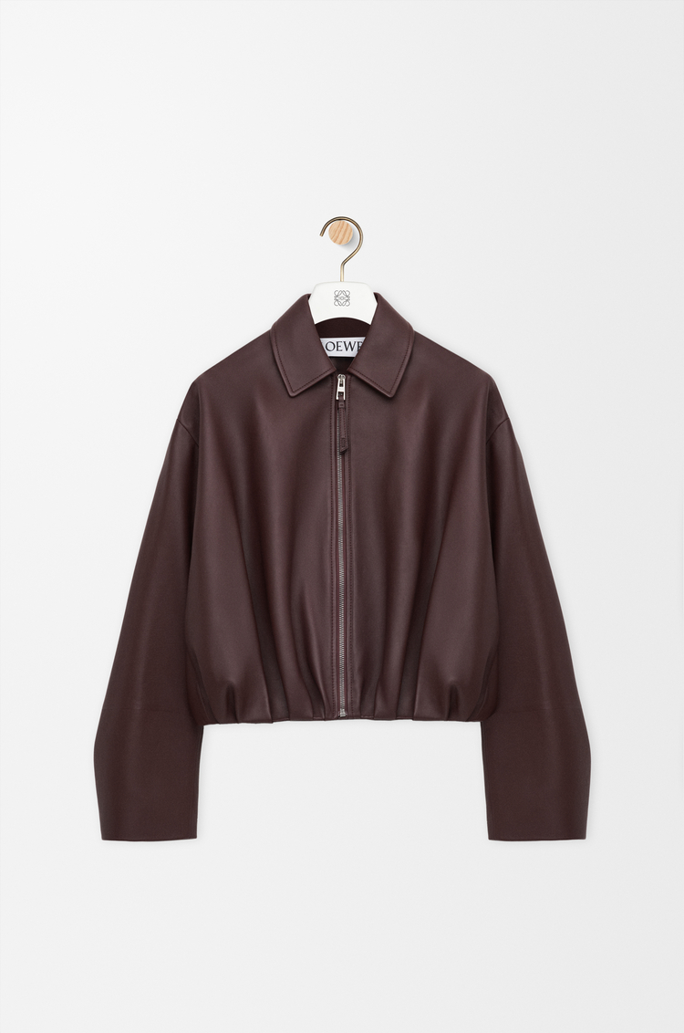 LOEWE Drapierte Jacke aus Nappa-Lammleder Burgunderrot