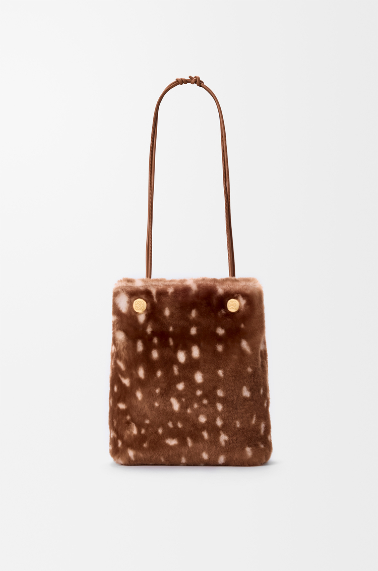 LOEWE Pebble pouch in printed shearling Brown/White