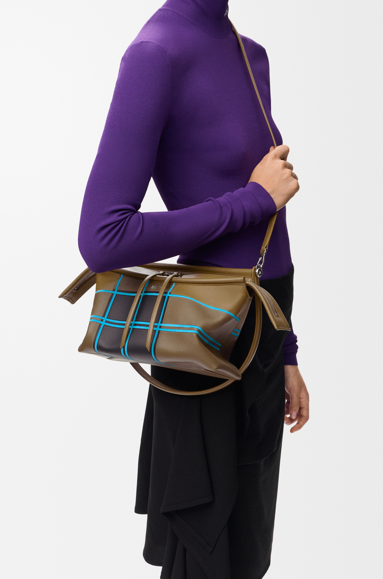 LOEWE Small Whisker bag in check intarsio Brownish Green/Multicolor