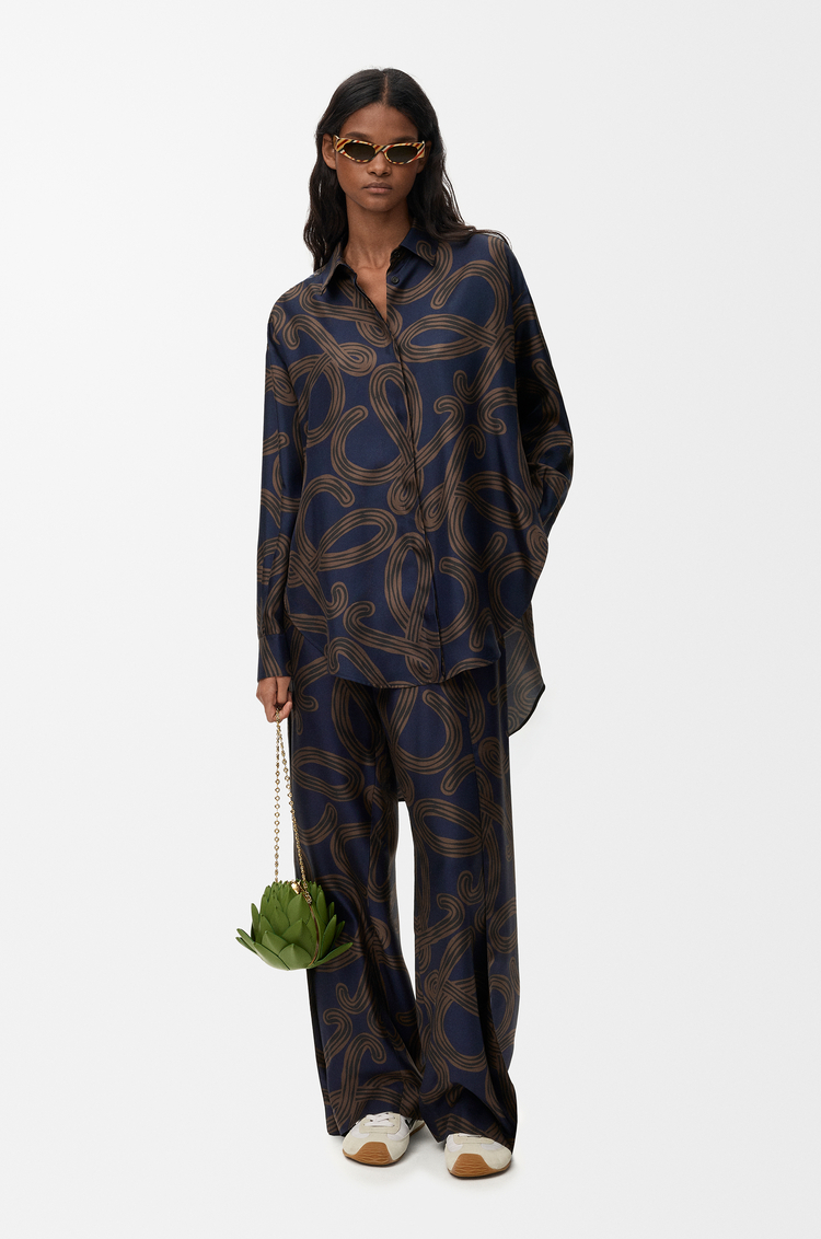 LOEWE Shirt in silk Navy/Brown