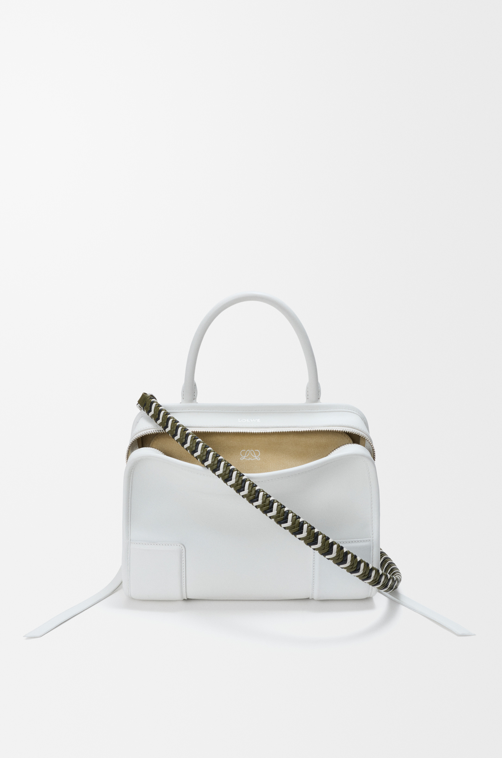 LOEWE Woven strap in leather Brown/White