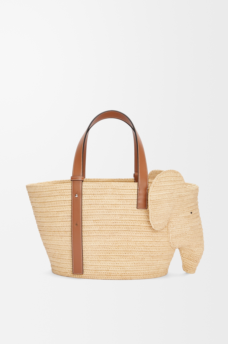 LOEWE Panier Elephant en raphia et cuir de veau Naturel/Tan