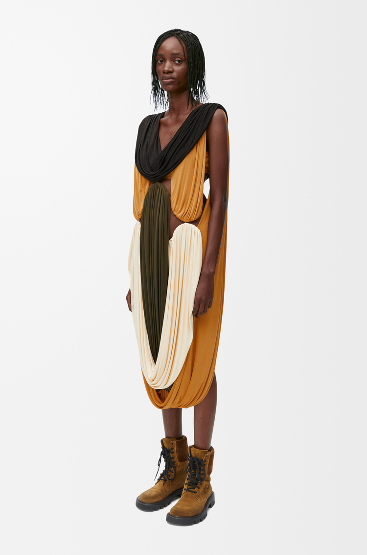 LOEWE Robe drapée en viscose Vanille/Multicolore