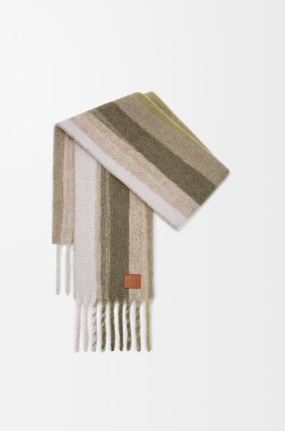 LOEWE Scarf in alpaca and wool blend Soft White/Khaki Multitone