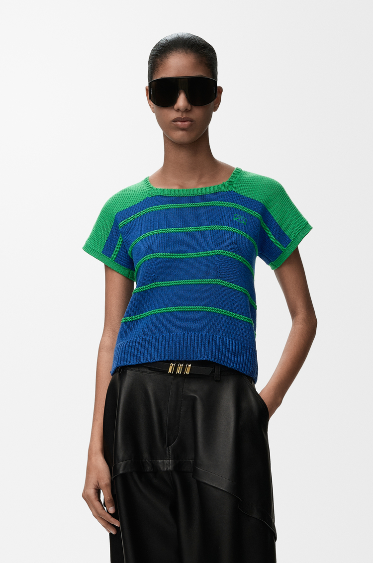 LOEWE Sleeveless sweater in cotton and wool Blue/Green