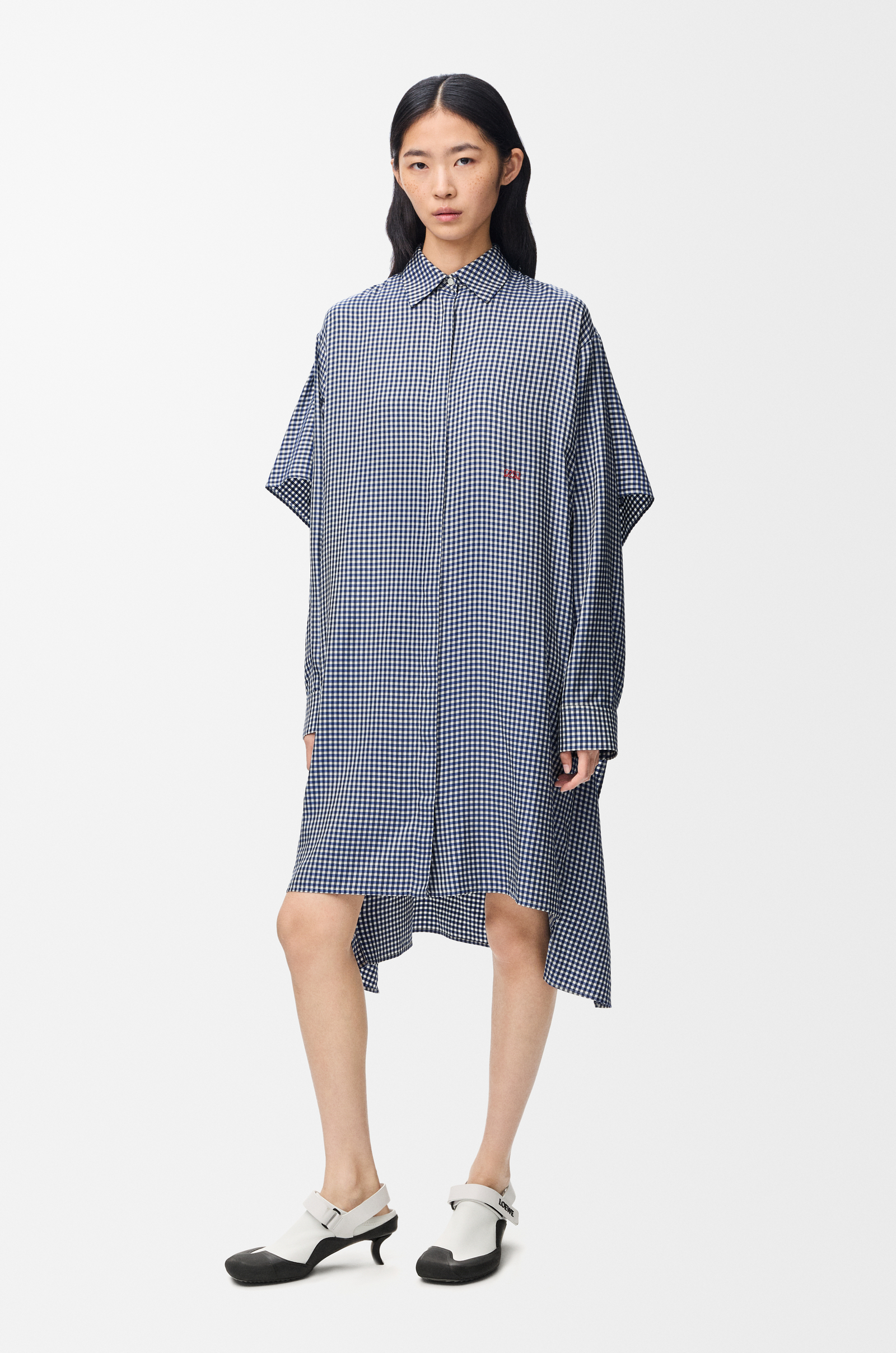LOEWE Cape dress in silk Blue/White