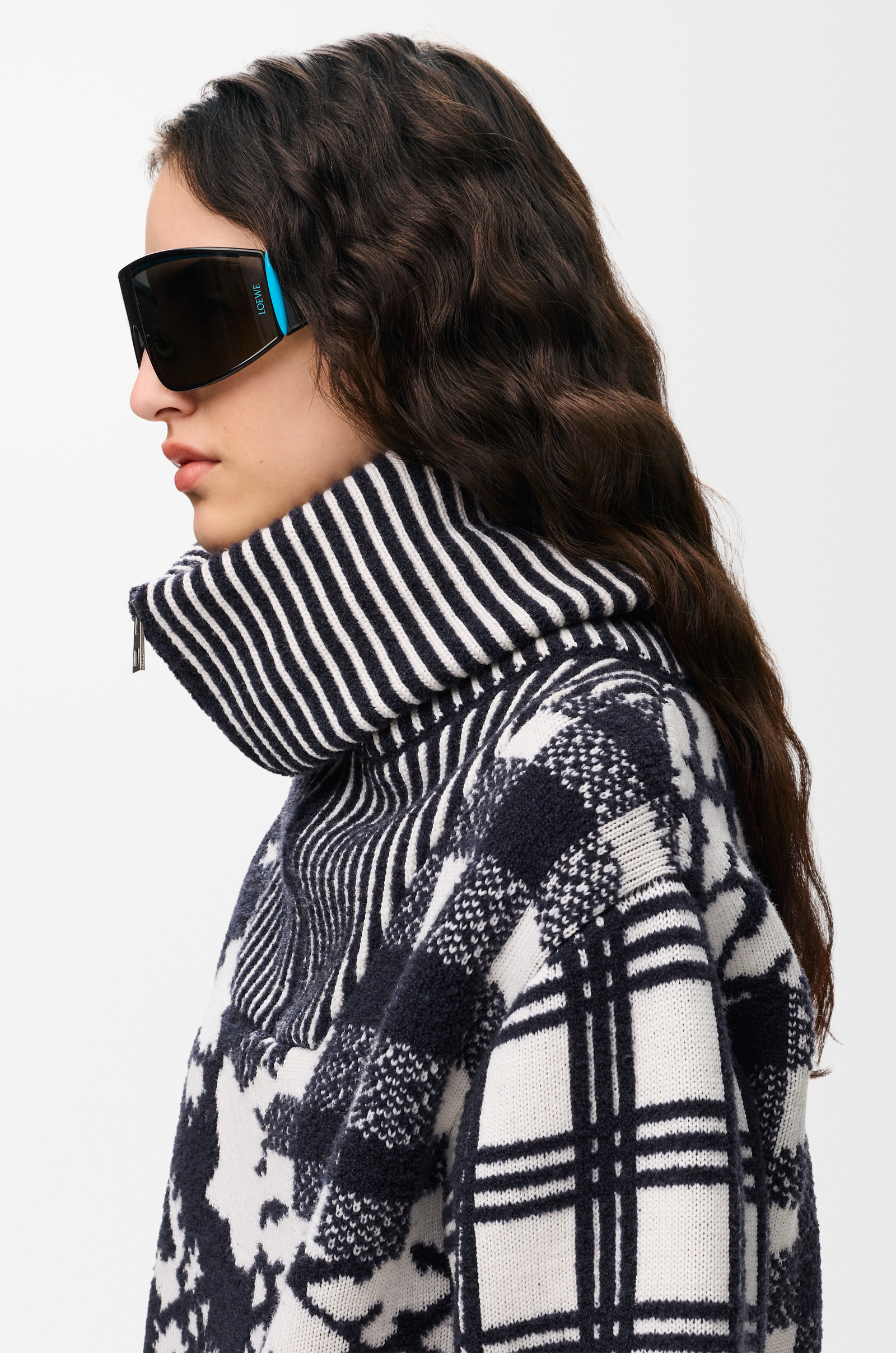LOEWE Zip-up sweater in wool Navy/White