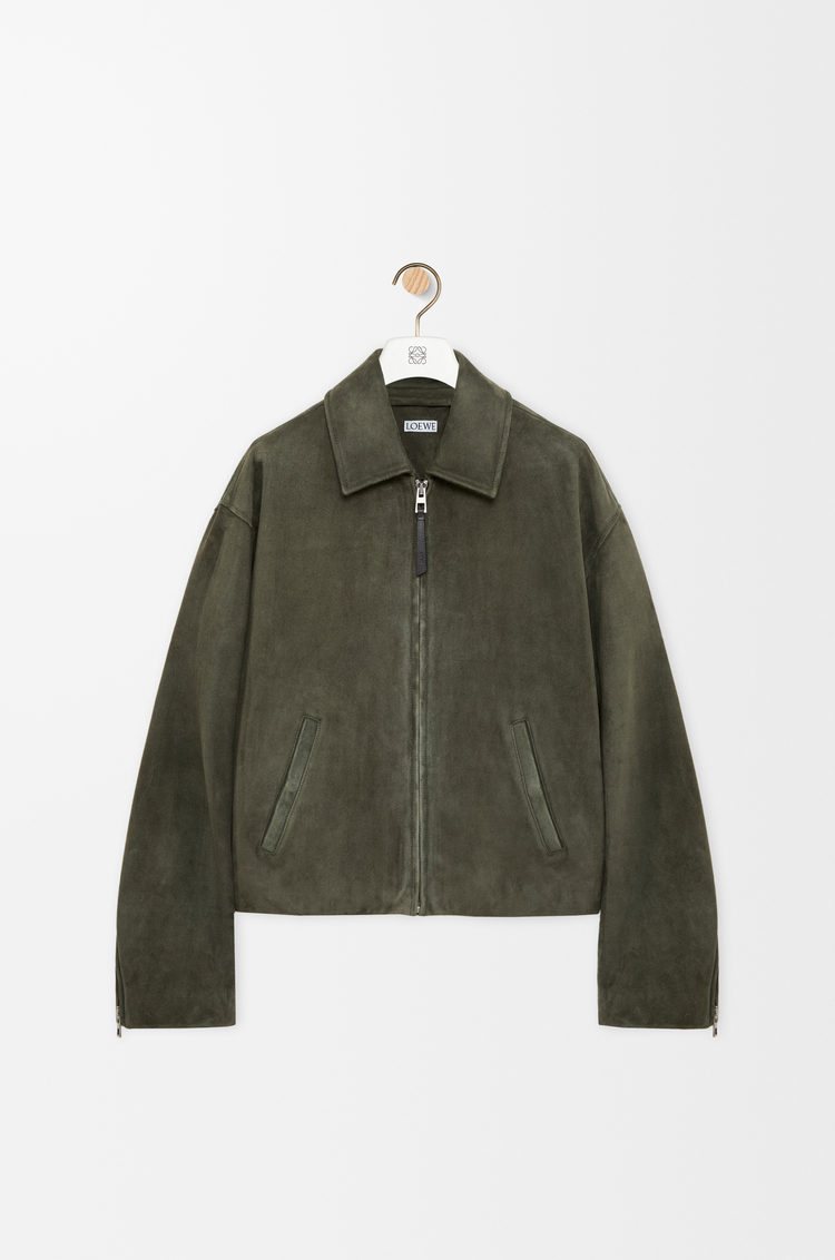 LOEWE Zip-up jacket in suede lambskin Khaki Green