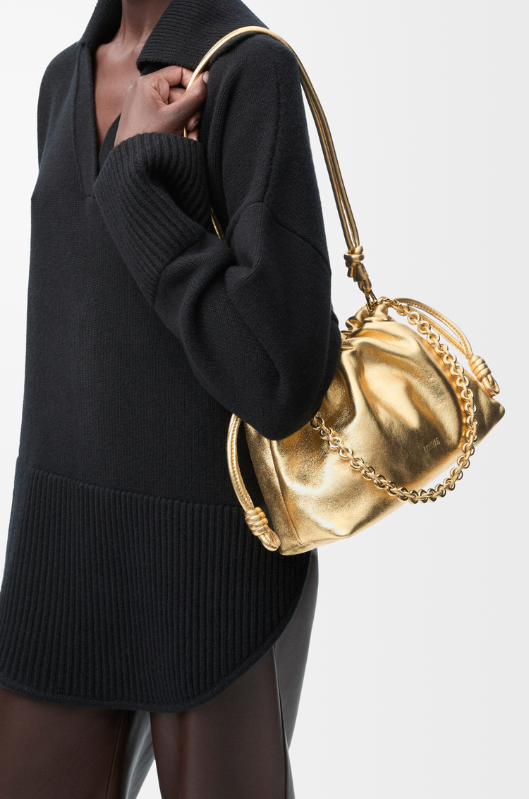 LOEWE Mittelgroße Flamenco Tasche aus laminiertem Lammleder Gold
