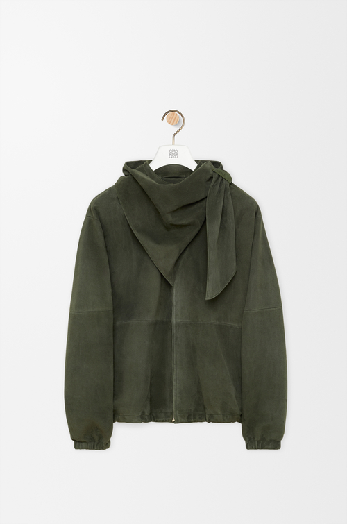 LOEWE Giacca con sciarpa in pelle scamosciata Verde Kaki