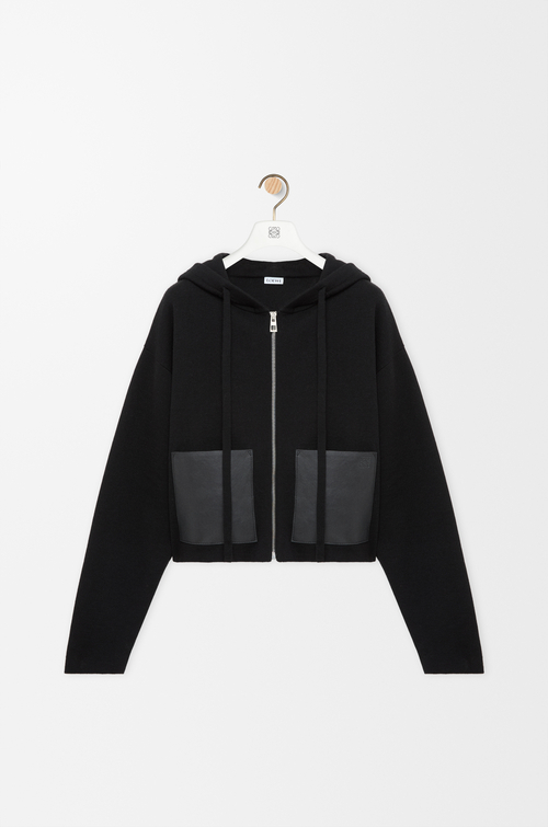 LOEWE Felpa con cappuccio e zip in lana Nero