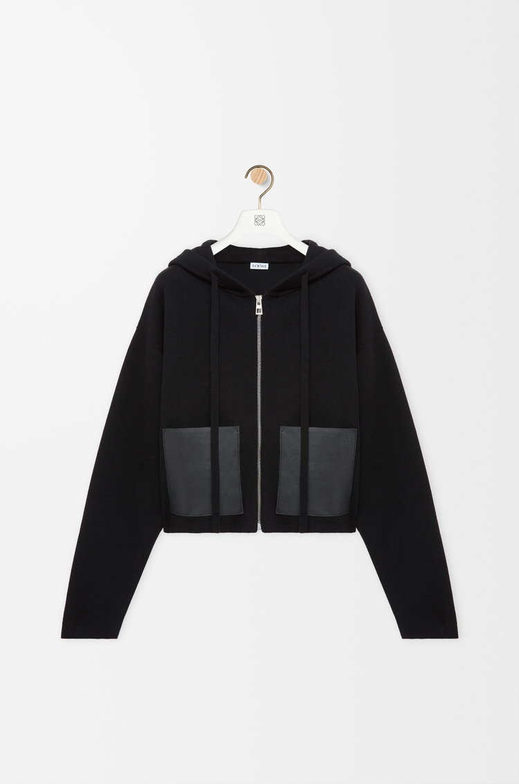 LOEWE Felpa con cappuccio e zip in lana Nero