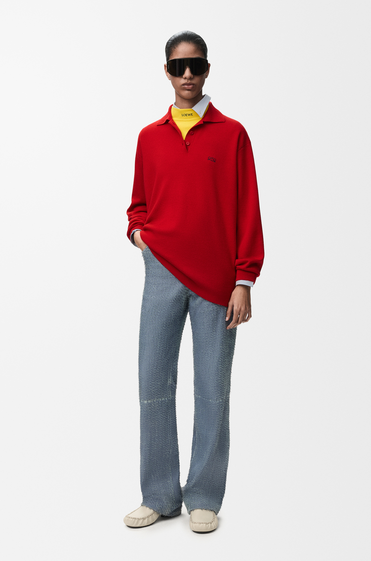 LOEWE Polo sweater in cashmere and silk blend Red