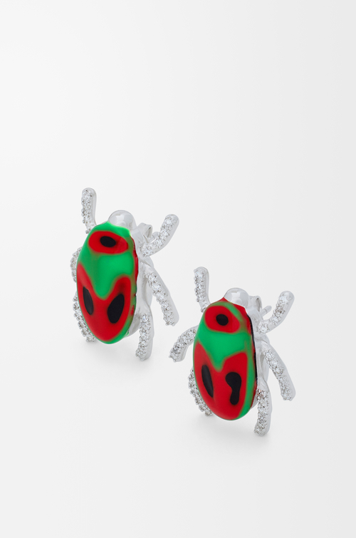 LOEWE Boucles d'oreilles Scarabeo en argent sterling, émail et cristaux Argent/Rouge