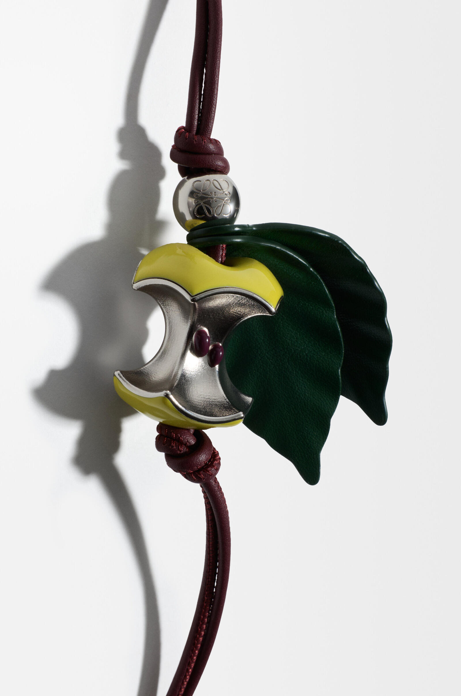 LOEWE Apple charm in brass and calfskin Green/Silver