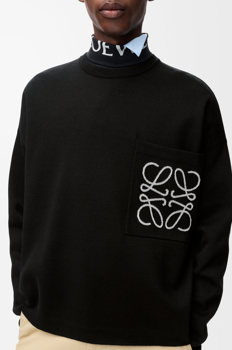 LOEWE 棉質 Anagram 口袋套頭衫 黑色/白色