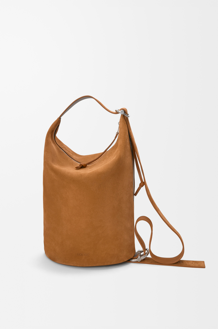LOEWE Loop bucket in suede calfskin Tobacco