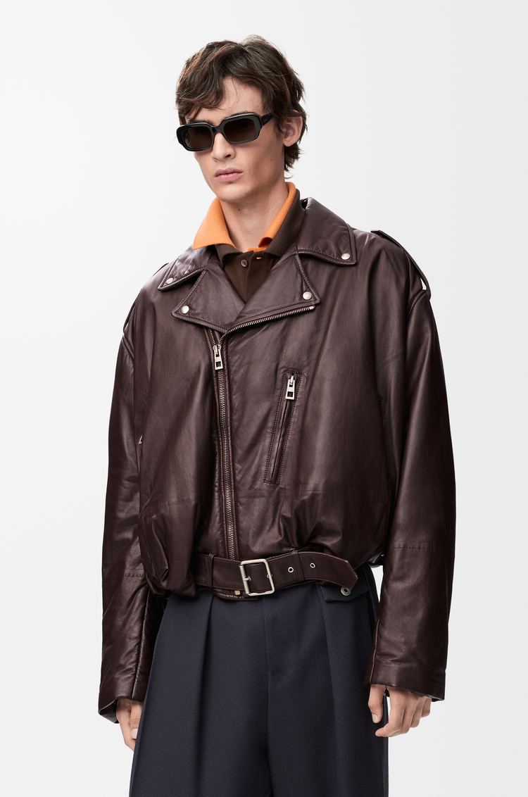 LOEWE Balloon biker jacket in nappa lambskin Dark Brown