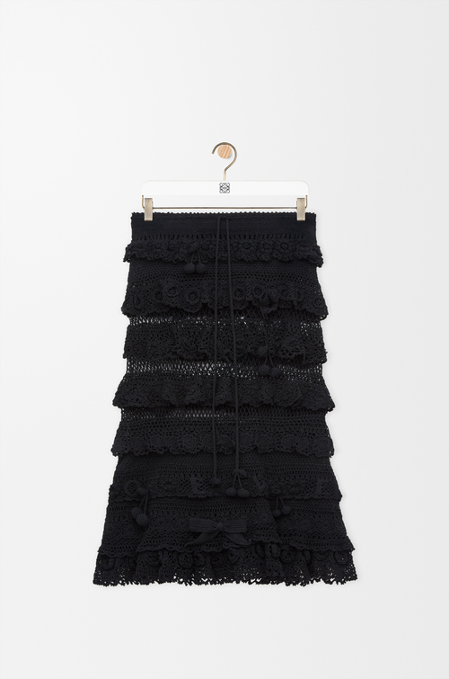 LOEWE Gonna in cotone all'uncinetto Nero