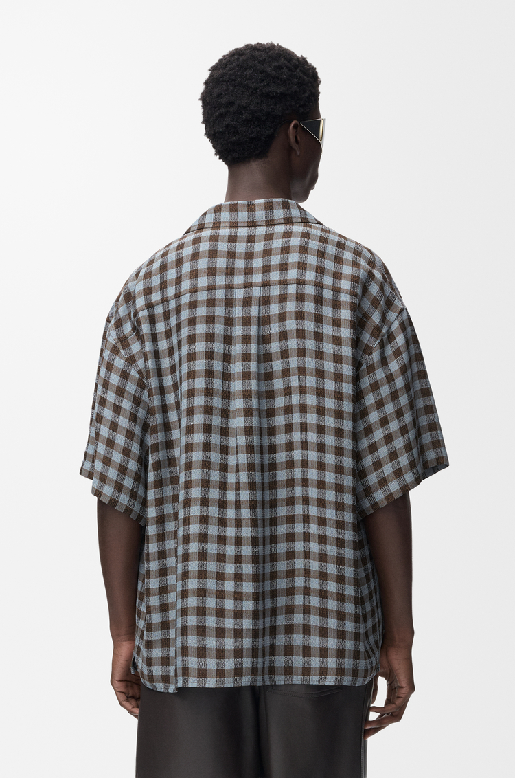 LOEWE Chemise manches courtes en viscose et lin mélangés Blue/Brown