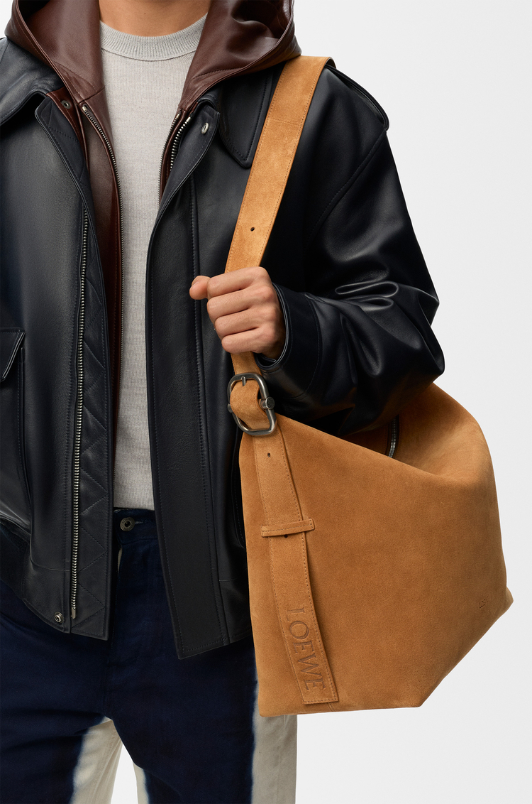 LOEWE Large Loop hobo in suede calfskin Tobacco